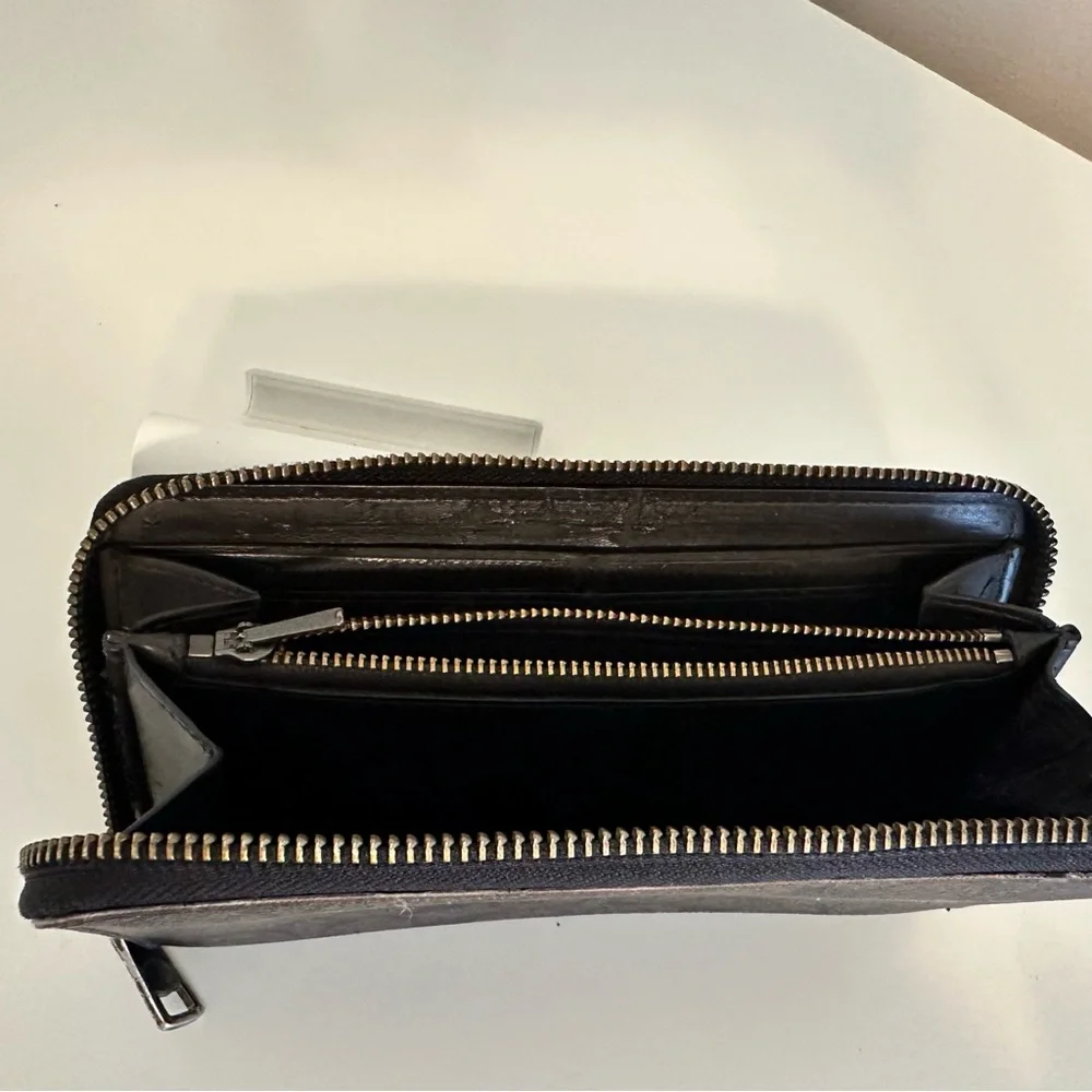 Coach Signature Zip Around Wallet Brown and Black